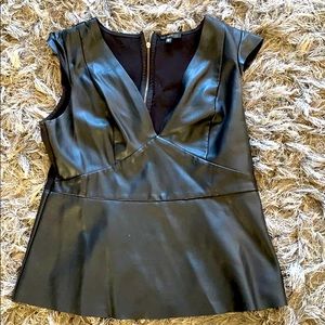Cap sleeve faux leather peplum top